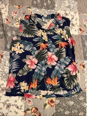 Tropical Floral Navy Sleeveless Tank Top